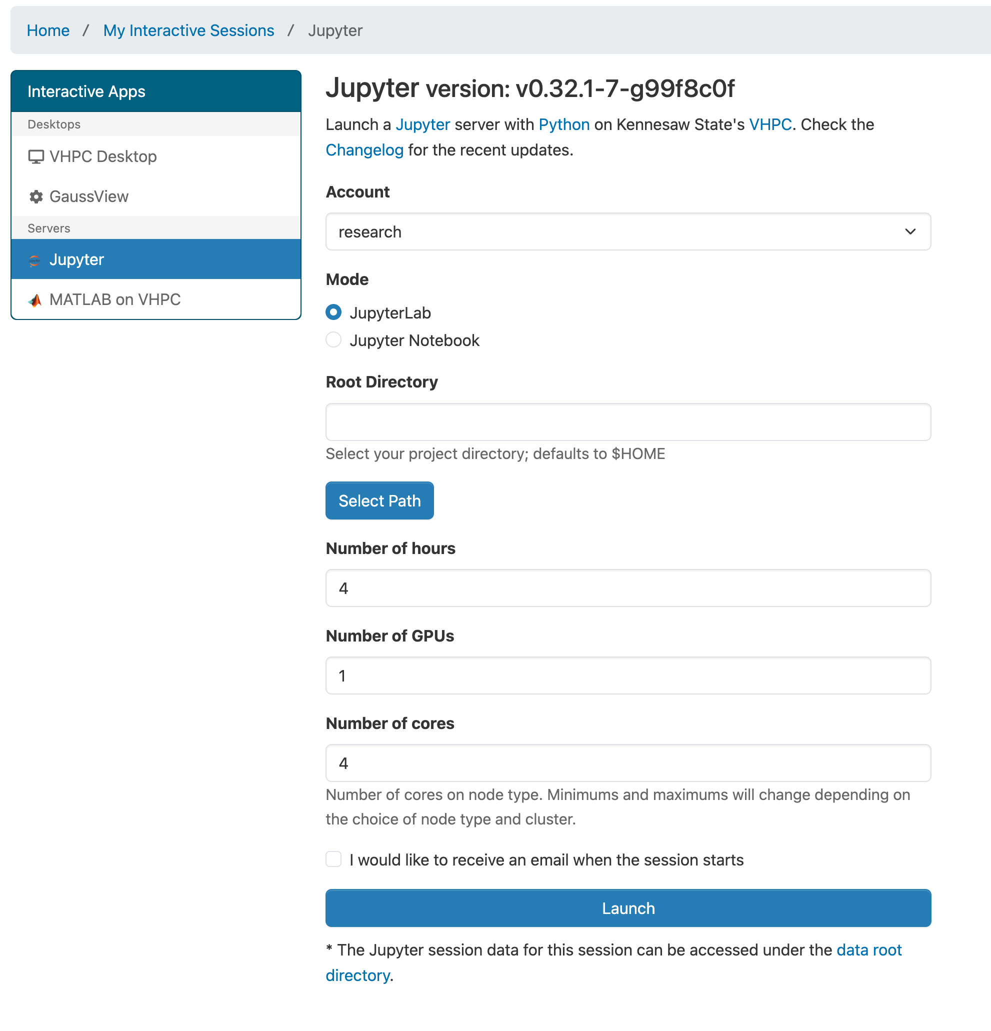 Jupyter launch form